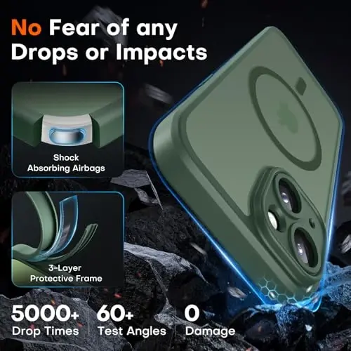 TOCOL Magnetic for iPhone 14 Case, Upgraded Full Camera Protection, Compatible with Magsafe, Drop Protection, Translucent Matte Back Bumper Phone Cover 6.1-Inch (Alpine Green) - 4