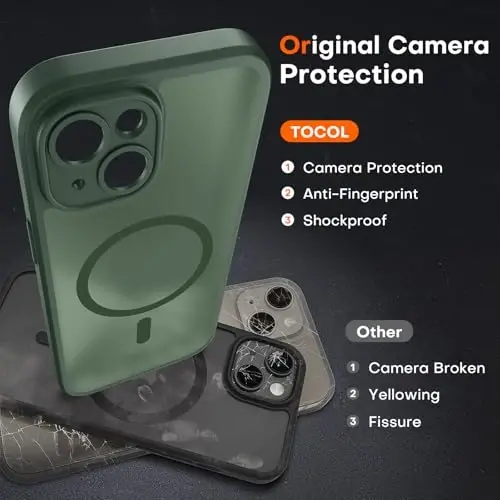TOCOL Magnetic for iPhone 14 Case, Upgraded Full Camera Protection, Compatible with Magsafe, Drop Protection, Translucent Matte Back Bumper Phone Cover 6.1-Inch (Alpine Green) - 5