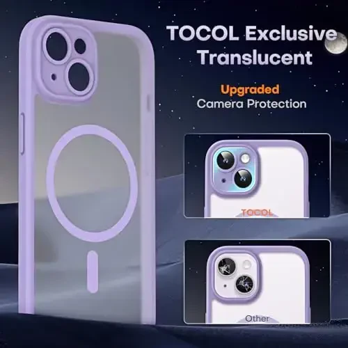 TOCOL Magnetic for iPhone 14 Case, Upgraded Full Camera Protection, Compatible with Magsafe, Drop Protection, Translucent Matte Back Bumper Phone Cover 6.1-Inch (Light Purple) - 5