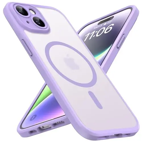 TOCOL Magnetic for iPhone 14 Case, Upgraded Full Camera Protection, Compatible with Magsafe, Drop Protection, Translucent Matte Back Bumper Phone Cover 6.1-Inch (Light Purple) 