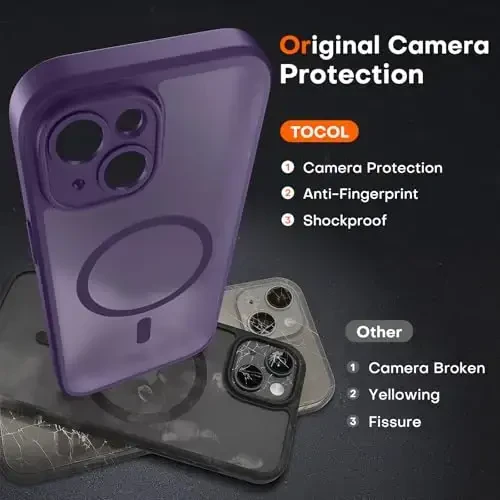 TOCOL Magnetic for iPhone 14 Case, Upgraded Full Camera Protection, Compatible with Magsafe, Drop Protection, Translucent Matte Back Bumper Phone Cover 6.1-Inch (Midnight Purple) - 5
