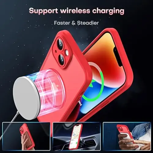 TOCOL Magnetic for iPhone 14 Case, Upgraded Full Camera Protection, Compatible with Magsafe, Drop Protection, Translucent Matte Back Bumper Phone Cover 6.1-Inch (Red) - 3