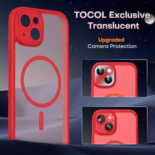 TOCOL Magnetic for iPhone 14 Case, Upgraded Full Camera Protection, Compatible with Magsafe, Drop Protection, Translucent Matte Back Bumper Phone Cover 6.1-Inch (Red) - 5