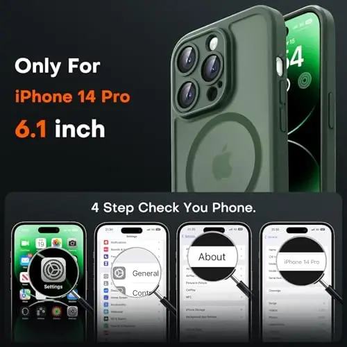 TOCOL Magnetic for iPhone 14 Pro Case, Upgraded Full Camera Protection, Compatible with Magsafe, Drop Protection, Translucent Matte Back Bumper Phone Cover 6.1-Inch, Alpine Green - 2