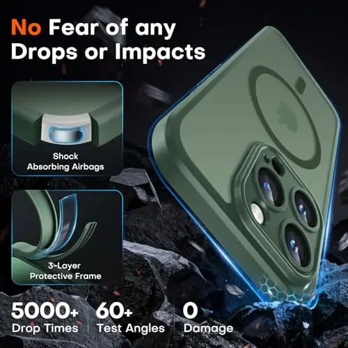 TOCOL Magnetic for iPhone 14 Pro Case, Upgraded Full Camera Protection, Compatible with Magsafe, Drop Protection, Translucent Matte Back Bumper Phone Cover 6.1-Inch, Alpine Green - 4