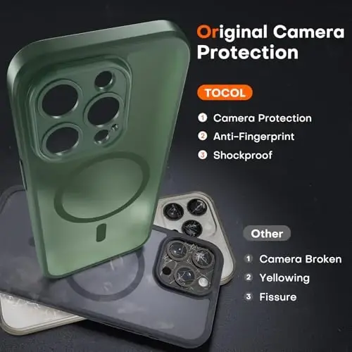 TOCOL Magnetic for iPhone 14 Pro Case, Upgraded Full Camera Protection, Compatible with Magsafe, Drop Protection, Translucent Matte Back Bumper Phone Cover 6.1-Inch, Alpine Green - 5