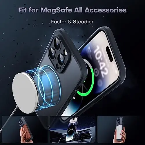 TOCOL Magnetic for iPhone 14 Pro Case, Upgraded Full Camera Protection, Compatible with Magsafe, Drop Protection, Translucent Matte Back Bumper Phone Cover 6.1-Inch (Black) - 2