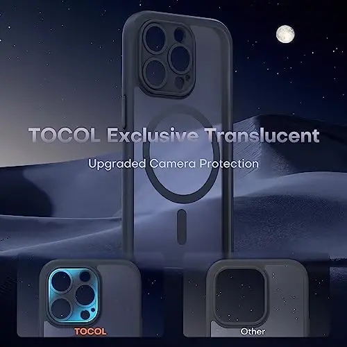 TOCOL Magnetic for iPhone 14 Pro Case, Upgraded Full Camera Protection, Compatible with Magsafe, Drop Protection, Translucent Matte Back Bumper Phone Cover 6.1-Inch (Black) - 5