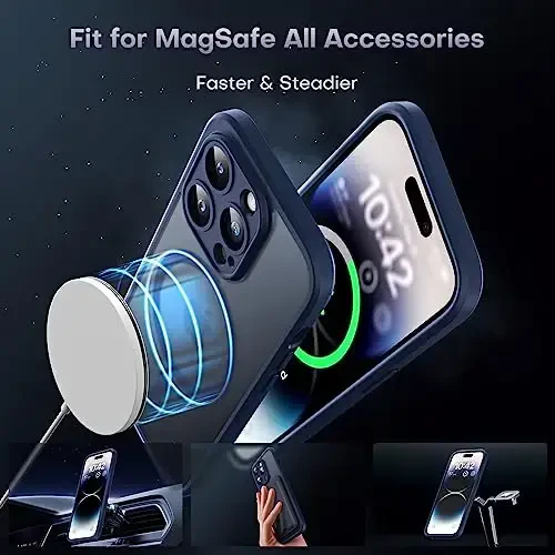 TOCOL Magnetic for iPhone 14 Pro Case, Upgraded Full Camera Protection, Compatible with Magsafe, Drop Protection, Translucent Matte Back Bumper Phone Cover 6.1-Inch (Dark Blue) - 3