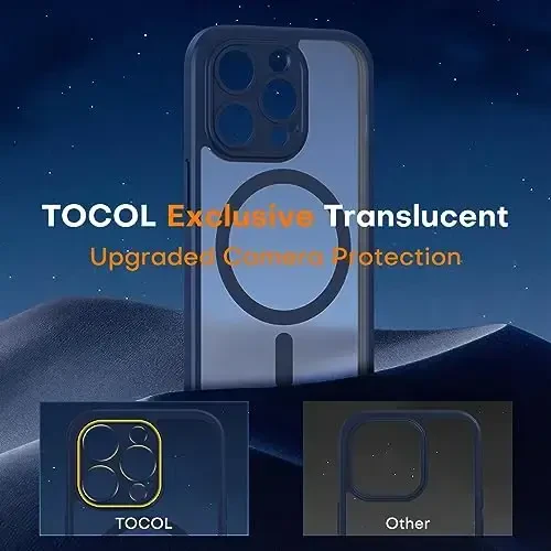 TOCOL Magnetic for iPhone 14 Pro Case, Upgraded Full Camera Protection, Compatible with Magsafe, Drop Protection, Translucent Matte Back Bumper Phone Cover 6.1-Inch (Dark Blue) - 5