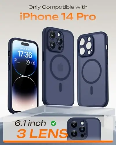 TOCOL Magnetic for iPhone 14 Pro Case, Upgraded Full Camera Protection, Compatible with Magsafe, Drop Protection, Translucent Matte Back Bumper Phone Cover 6.1-Inch (Dark Blue) - TOCOL (1)