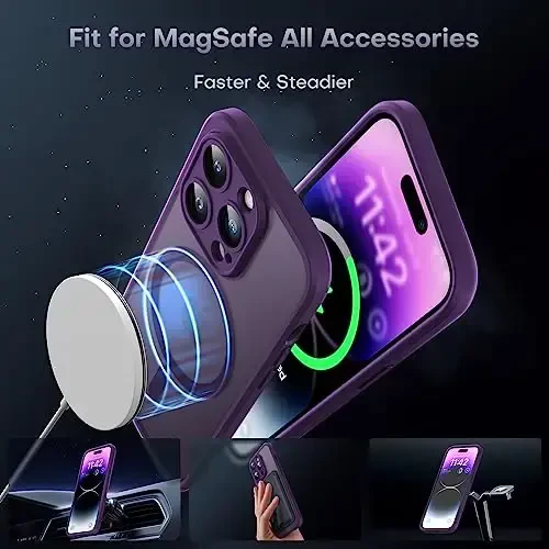 TOCOL Magnetic for iPhone 14 Pro Case, Upgraded Full Camera Protection, Compatible with Magsafe, Drop Protection, Translucent Matte Back Bumper Phone Cover 6.1-Inch (Midnight Purple) - 4