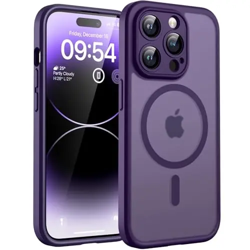 TOCOL Magnetic for iPhone 14 Pro Case, Upgraded Full Camera Protection, Compatible with Magsafe, Drop Protection, Translucent Matte Back Bumper Phone Cover 6.1-Inch (Midnight Purple) 