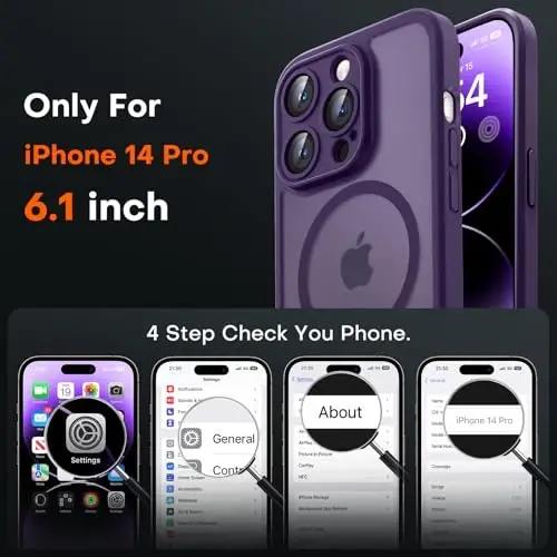 TOCOL Magnetic for iPhone 14 Pro Case, Upgraded Full Camera Protection, Compatible with Magsafe, Drop Protection, Translucent Matte Back Bumper Phone Cover 6.1-Inch (Midnight Purple) - 2