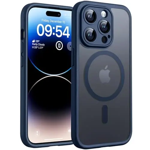 TOCOL Magnetic for iPhone 14 Pro Max Case, Upgraded Full Camera Protection, Compatible with Magsafe, Drop Protection, Translucent Matte Back Bumper Phone Cover 6.7-Inch（Dark Blue） 