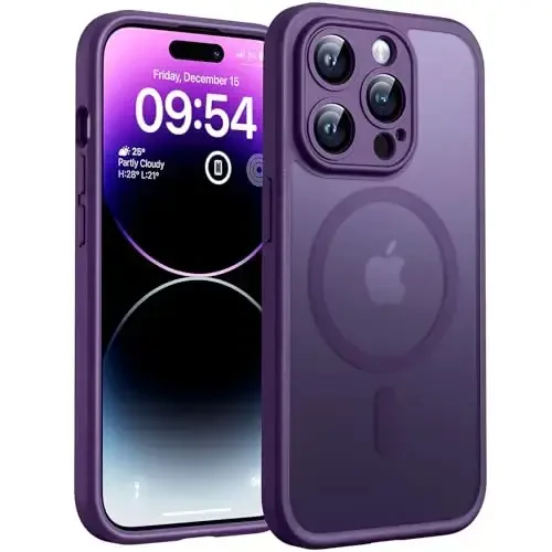 TOCOL Magnetic for iPhone 14 Pro Max Case, Upgraded Full Camera Protection, Compatible with Magsafe, Drop Protection, Translucent Matte Back Bumper Phone Cover 6.7-Inch（Midnight Purple） 