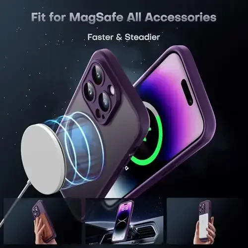 TOCOL Magnetic for iPhone 14 Pro Max Case, Upgraded Full Camera Protection, Compatible with Magsafe, Drop Protection, Translucent Matte Back Bumper Phone Cover 6.7-Inch（Midnight Purple） - 3