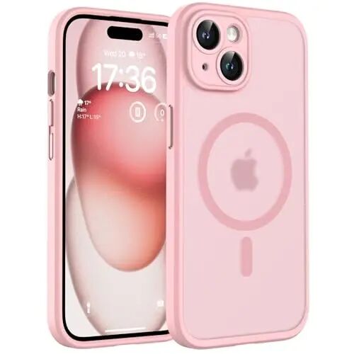 TOCOL Magnetic for iPhone 15 Case, Upgraded Full Camera Protection, Compatible with Magsafe, Drop Protection, Translucent Matte Back Bumper Phone Cover 6.1-Inch (Light Pink) - TOCOL