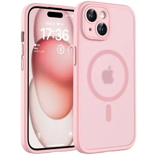 TOCOL Magnetic for iPhone 15 Case, Upgraded Full Camera Protection, Compatible with Magsafe, Drop Protection, Translucent Matte Back Bumper Phone Cover 6.1-Inch (Light Pink) - 1