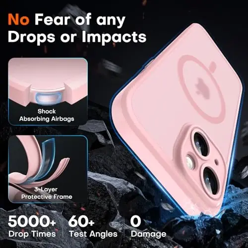 TOCOL Magnetic for iPhone 15 Case, Upgraded Full Camera Protection, Compatible with Magsafe, Drop Protection, Translucent Matte Back Bumper Phone Cover 6.1-Inch (Light Pink) - 4