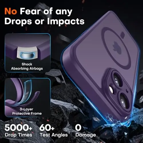 TOCOL Magnetic for iPhone 15 Case, Upgraded Full Camera Protection, Compatible with Magsafe, Drop Protection, Translucent Matte Back Bumper Phone Cover 6.1-Inch (Midnight Purple) - 4
