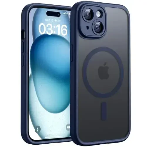 TOCOL Magnetic for iPhone 15 Plus Case, Upgraded Full Camera Protection, Compatible with Magsafe, Drop Protection, Translucent Matte Back Bumper Phone Cover 6.7-Inch (Dark Blue) 