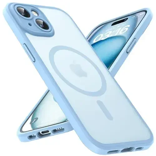 TOCOL Magnetic for iPhone 15 Plus Case, Upgraded Full Camera Protection, Compatible with Magsafe, Drop Protection, Translucent Matte Back Bumper Phone Cover 6.7-Inch (Light Blue) - 1