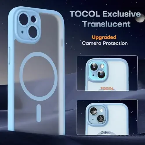 TOCOL Magnetic for iPhone 15 Plus Case, Upgraded Full Camera Protection, Compatible with Magsafe, Drop Protection, Translucent Matte Back Bumper Phone Cover 6.7-Inch (Light Blue) - 5