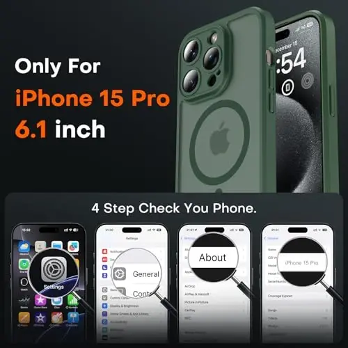 TOCOL Magnetic for iPhone 15 Pro Case, Upgraded Full Camera Protection, Compatible with Magsafe, Drop Protection, Translucent Matte Back Bumper Phone Cover 6.1-Inch (Alpine Green) - 2