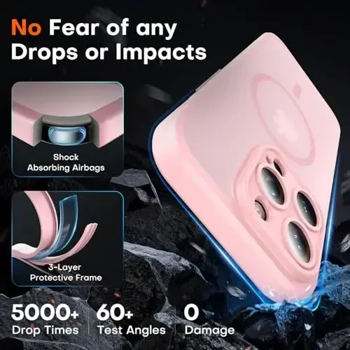 TOCOL Magnetic for iPhone 15 Pro Case, Upgraded Full Camera Protection, Compatible with Magsafe, Drop Protection, Translucent Matte Back Bumper Phone Cover 6.1-Inch (Light Pink) - 4