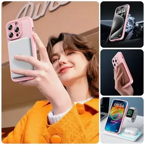 TOCOL Magnetic for iPhone 15 Pro Case, Upgraded Full Camera Protection, Compatible with Magsafe, Drop Protection, Translucent Matte Back Bumper Phone Cover 6.1-Inch (Light Pink) - 6