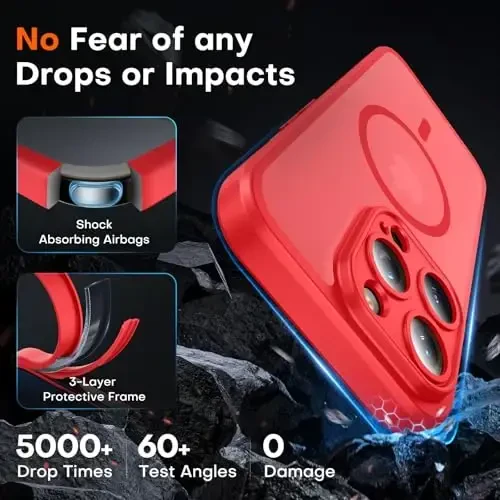 TOCOL Magnetic for iPhone 15 Pro Case, Upgraded Full Camera Protection, Compatible with Magsafe, Drop Protection, Translucent Matte Back Bumper Phone Cover 6.1-Inch (Red) - 4