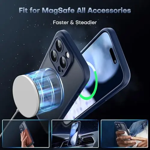 TOCOL Magnetic for iPhone 15 Pro Case, Upgraded Full Camera Protection, Compatible with Magsafe, Drop Protection, Translucent Matte Back Phone Cover 6.1-Inch (Dark Blue) - 3