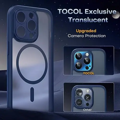 TOCOL Magnetic for iPhone 15 Pro Case, Upgraded Full Camera Protection, Compatible with Magsafe, Drop Protection, Translucent Matte Back Phone Cover 6.1-Inch (Dark Blue) - 5