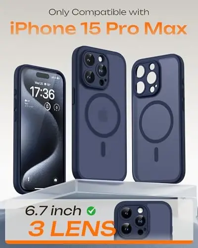 TOCOL Magnetic for iPhone 15 Pro Max Case, Upgraded Full Camera Protection, Compatible with Magsafe, Drop Protection, Translucent Matte Back Bumper Phone Cover 6.7-Inch（Dark Blue） - TOCOL (1)