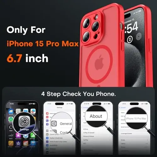 TOCOL Magnetic for iPhone 15 Pro Max Case, Upgraded Full Camera Protection, Compatible with Magsafe, Drop Protection, Translucent Matte Back Bumper Phone Cover 6.7-Inch（Red） - TOCOL (1)