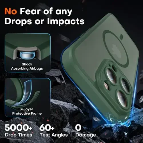 TOCOL Magnetic for iPhone 15 Pro Max Case, yangilangan to'liq kamera himoyasi, Magsafe bilan mos, tushishdan himoya, shaffof mat orqa bamperli telefon qopqog'i 6,7 dyuym (Alpine Green) - 4