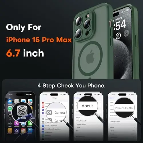 TOCOL Magnetic for iPhone 15 Pro Max Case, yangilangan to'liq kamera himoyasi, Magsafe bilan mos, tushishdan himoya, shaffof mat orqa bamperli telefon qopqog'i 6,7 dyuym (Alpine Green) - TOCOL (1)