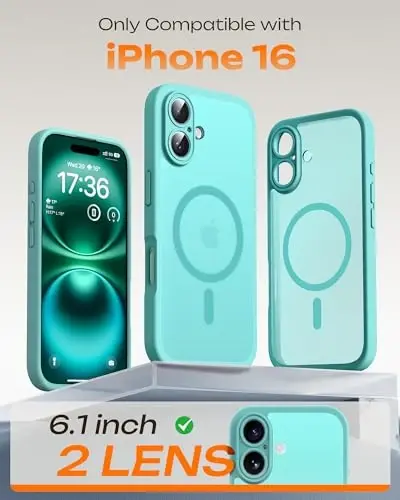 TOCOL Magnetic for iPhone 16 Case, Upgraded Full Camera Protection, Compatible with Magsafe, Drop Protection, Translucent Matte Back Bumper Phone Cover 6.1-Inch (Green) - 2