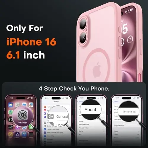 TOCOL Magnetic for iPhone 16 Case, Upgraded Full Camera Protection, Compatible with Magsafe, Drop Protection, Translucent Matte Back Bumper Phone Cover 6.1-Inch (Light Pink) - 2