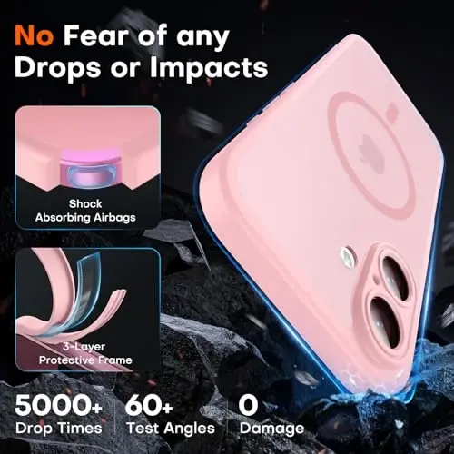 TOCOL Magnetic for iPhone 16 Case, Upgraded Full Camera Protection, Compatible with Magsafe, Drop Protection, Translucent Matte Back Bumper Phone Cover 6.1-Inch (Light Pink) - 4