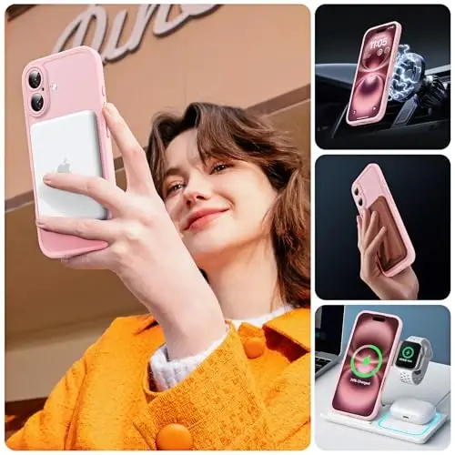 TOCOL Magnetic for iPhone 16 Case, Upgraded Full Camera Protection, Compatible with Magsafe, Drop Protection, Translucent Matte Back Bumper Phone Cover 6.1-Inch (Light Pink) - 6