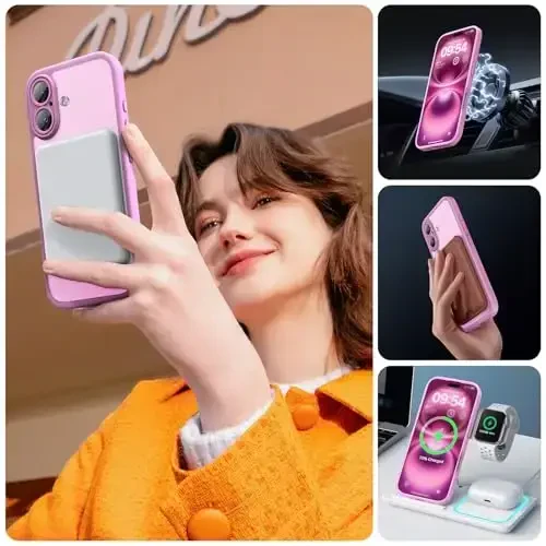 TOCOL Magnetic for iPhone 16 Case, Upgraded Full Camera Protection, Compatible with Magsafe, Drop Protection, Translucent Matte Back Bumper Phone Cover 6.1-Inch (Peony) - 6