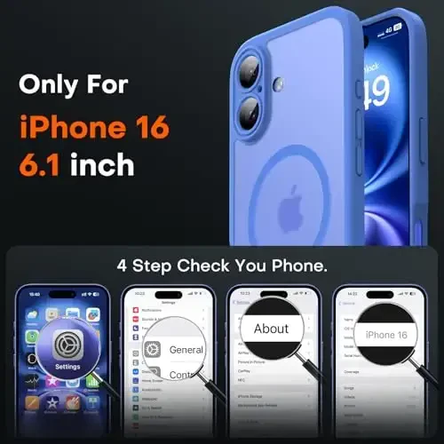 TOCOL Magnetic for iPhone 16 Case, Upgraded Full Camera Protection, Compatible with Magsafe, Drop Protection, Translucent Matte Back Bumper Phone Cover 6.1-Inch (Ultramarine) - 2