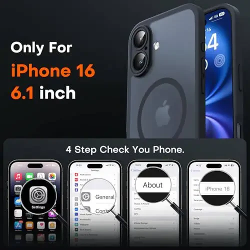 TOCOL Magnetic for iPhone 16 Case, Upgraded Full Camera Protection, Compatible with Magsafe, Drop Protection, Translucent Matte Back Bumper Phone Cover 6.1-Inch（Black） - 1