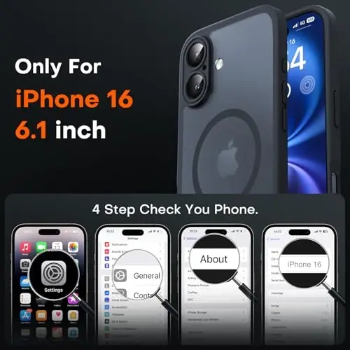 TOCOL Magnetic for iPhone 16 Case, Upgraded Full Camera Protection, Compatible with Magsafe, Drop Protection, Translucent Matte Back Bumper Phone Cover 6.1-Inch（Black） 