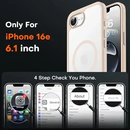 TOCOL Magnetic for iPhone 16e Case, Upgraded Full Camera Protection, Compatible with Magsafe, Drop Protection, Translucent Matte Back Bumper for iPhone 16e 6.1-Inch (Gold) - 2