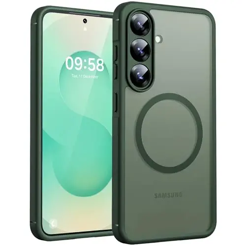 TOCOL Magnetic for Samsung Galaxy S25 Case, Upgraded Full Camera Protection, Compatible with Magsafe, Drop Protection Slim Clear Back Cover for Samsung Galaxy S25 6.2-Inch (Alpine Green) - 1