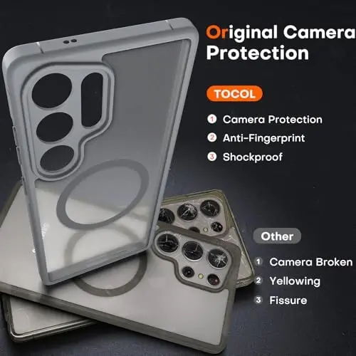 TOCOL Magnetic for Samsung Galaxy S25 Ultra Case, Upgraded Full Camera Protection, Compatible with Magsafe, Drop Protection Slim Clear Back Cover for Samsung Galaxy S25 Ultra 6.9-Inch (Gray) - 5
