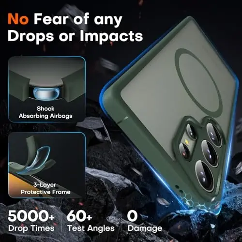 TOCOL Magnetic for Samsung Galaxy S25 Ultra Case, Upgraded Full Camera Protection, Compatible with Magsafe, Drop Protection Slime Clear Back Cover for Samsung Galaxy S25 Ultra 6.9-Inch (Alpine Green) - 4